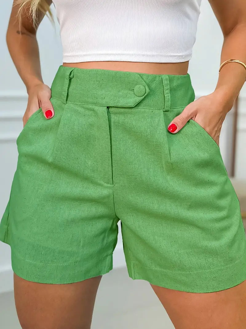 Annora - Pantaloncini Casuale a Vita Alta Con Bottoni