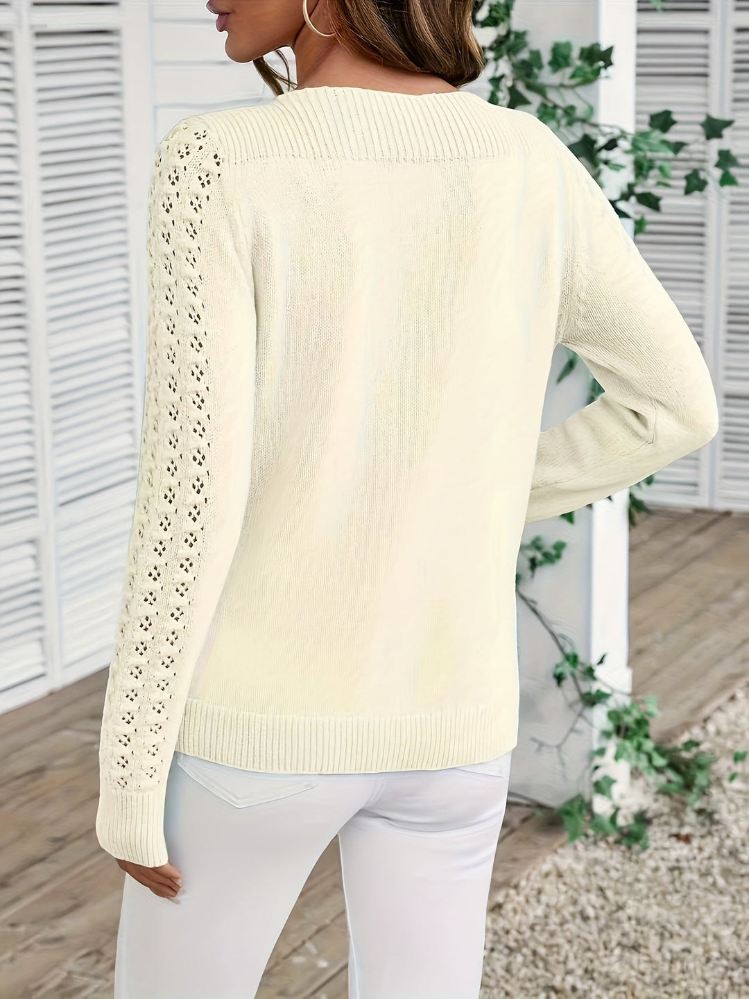 Pauliina - Maglione Casual a Maniche Lunghe Con Lavorazione a Maglia Traforata