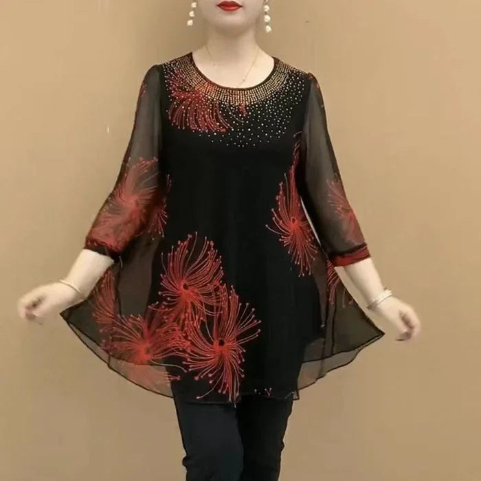 Skirmante - Top in Chiffon Stampato Con Scollo Rotondo