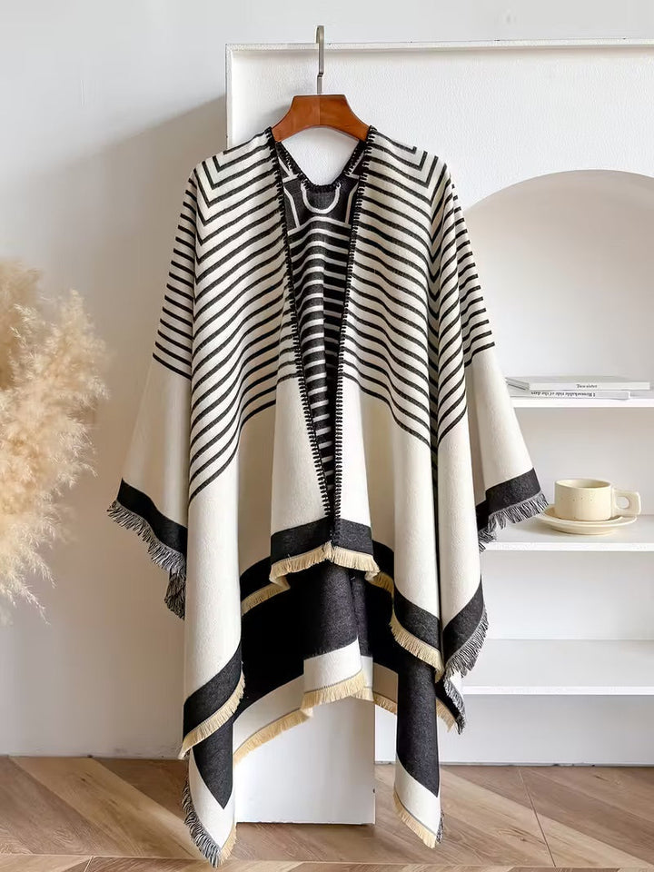 Taisija - Scialle Jacquard a Righe Reversibile In Finto Cashmere