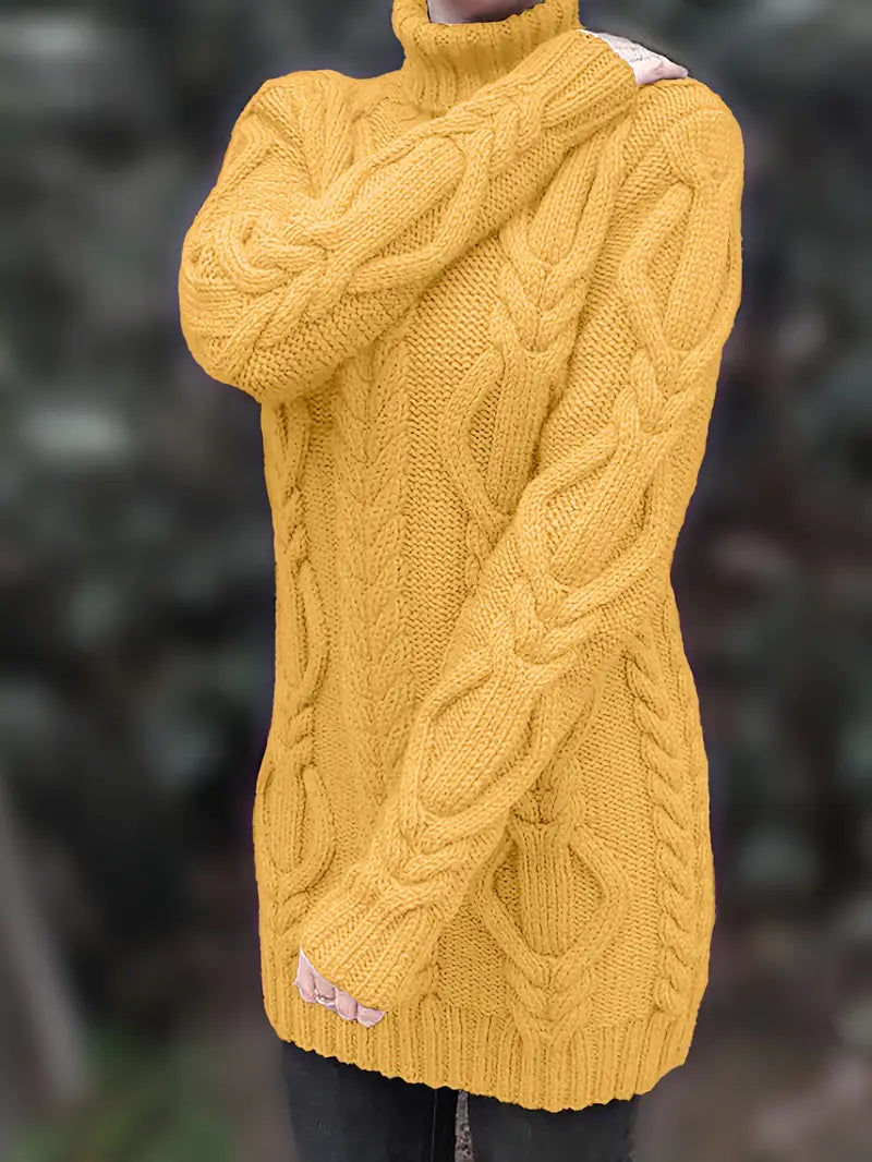 Narda - Cavo Grosso Lavorato a Maglia Dolcevita Vestito