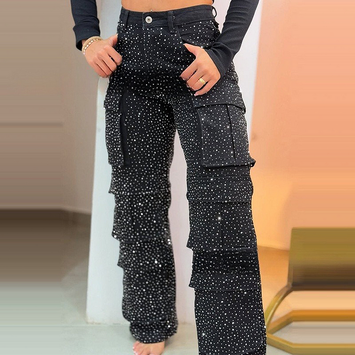Leseli - Eleganti Pantaloni Cargo Con Finitura Lucida