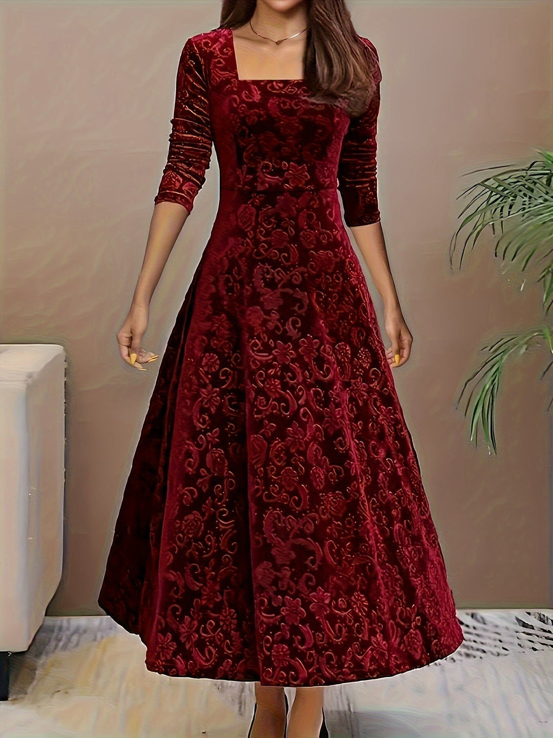 Otsuru - Elegante Abito In Velluto a Maniche Lunghe