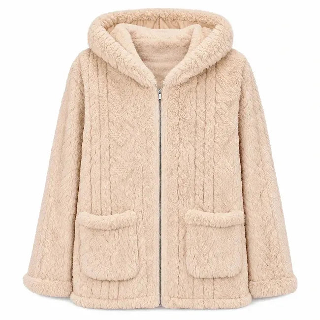 Nazija - Cardigan Casual in Peluche Con Cappuccio
