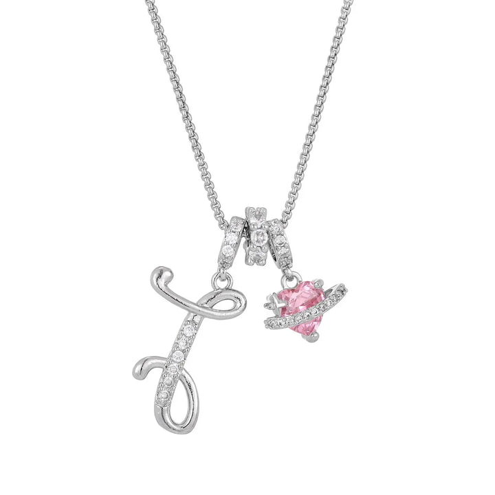 Nerute - Collana Con Iniziale e Ciondolo a Forma di Cuore Rosa