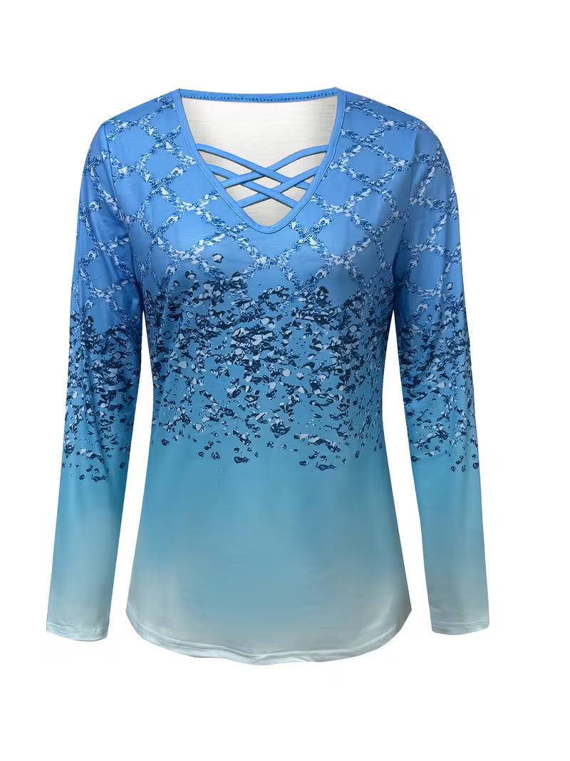 Karita - Camicetta Casual Con Scollo a V e Maniche Lunghe