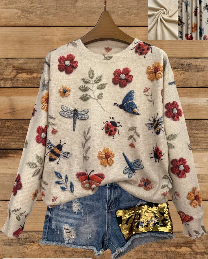 Nigella - Maglione Casual Con Stampa Floreale E Di Insetti