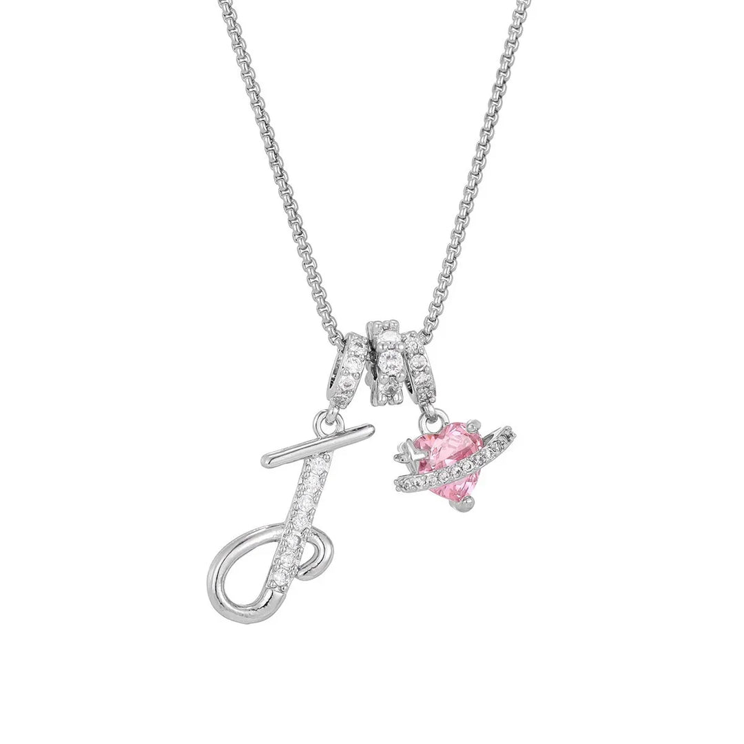 Nerute - Collana Con Iniziale e Ciondolo a Forma di Cuore Rosa