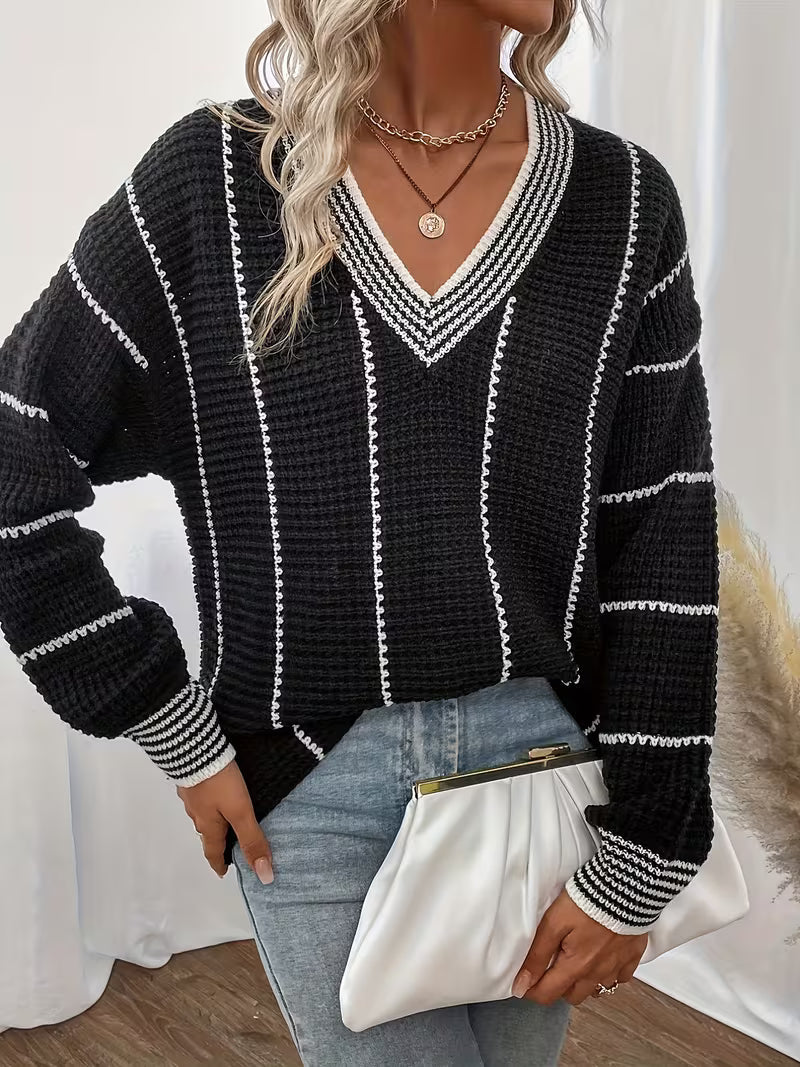 Lykke - Maglione Sovradimensionato a Righe Con Scollo a V