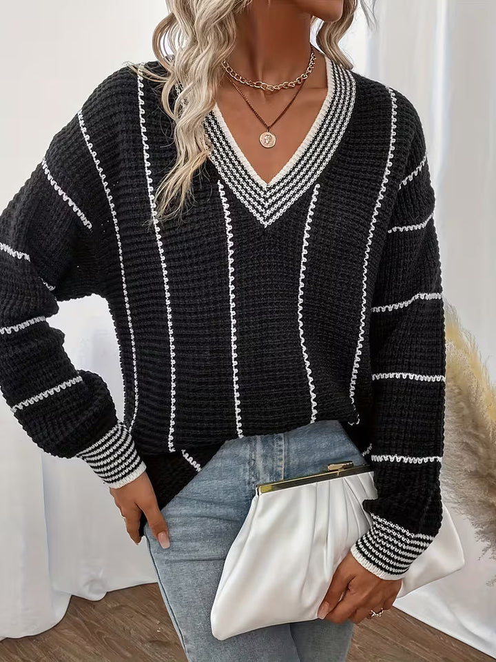 Lykke - Maglione Sovradimensionato a Righe Con Scollo a V