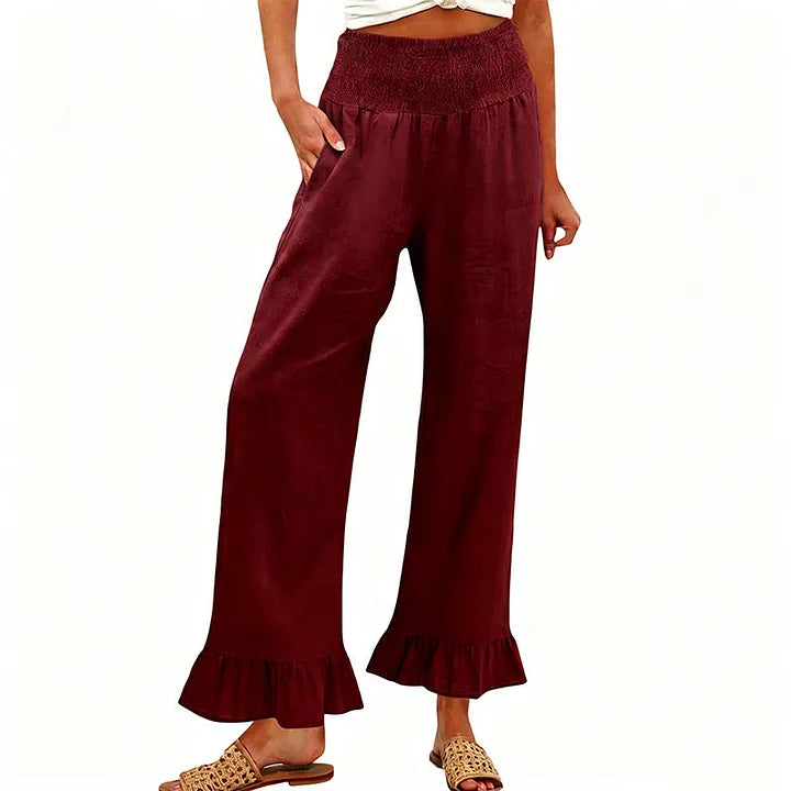 Moriom - Pantaloni Da Casa in Cotone Stile Boho Con Volant