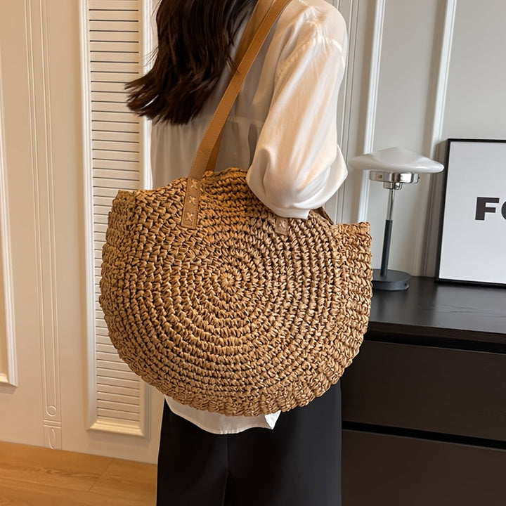 Cléa - Borsa a Tracolla Rotonda in Paglia Intrecciata