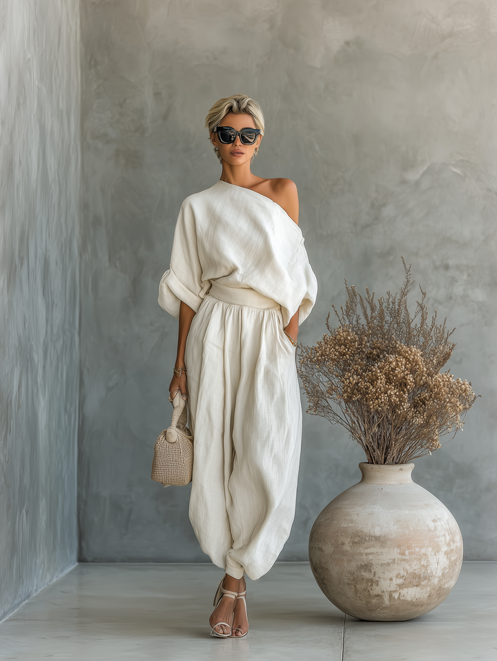Abira - Set Composto Da Top Con Spalle Scoperte e Pantaloni Larghi