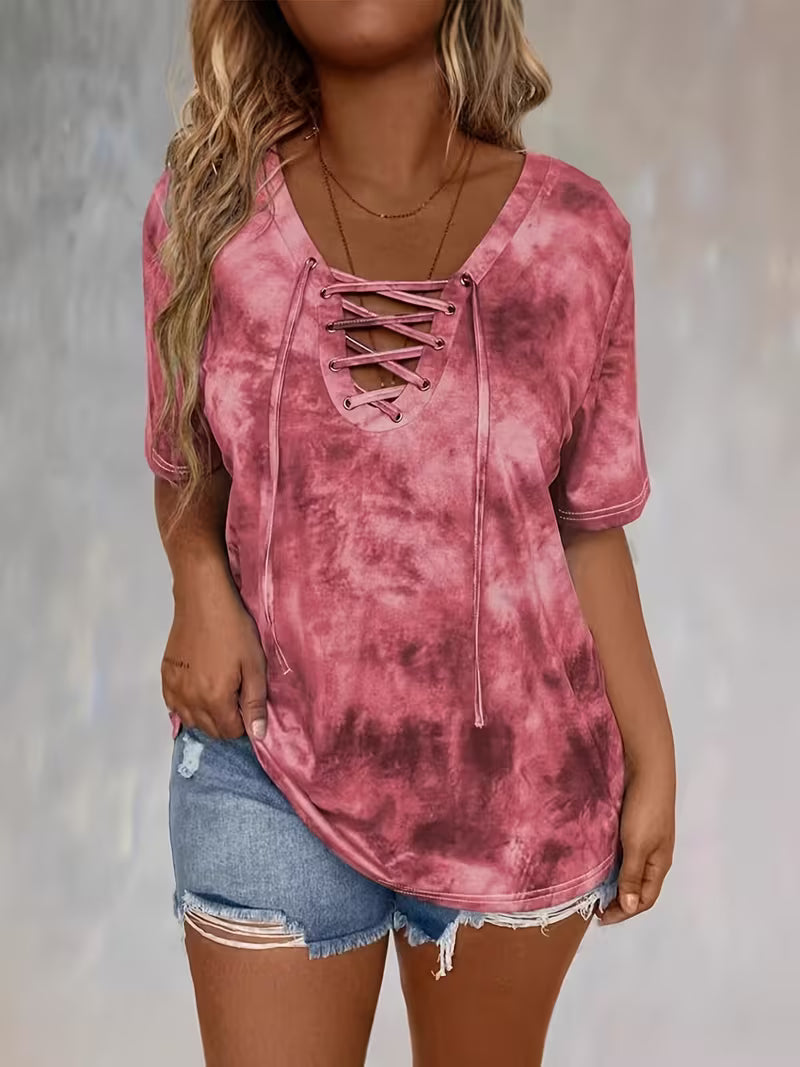 Beryl - T-Camicia a Maniche Corte con Stampa e Coulisse