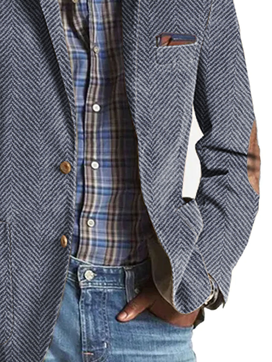 Elon - Blazer Casual In Pelle Scamosciata Con Motivo a Spina Di Pesce