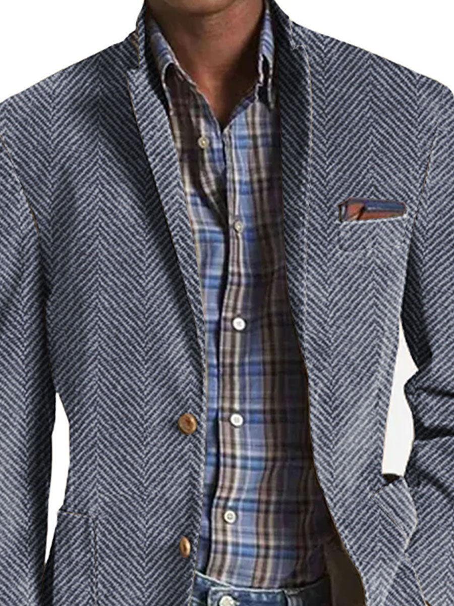 Elon - Blazer Casual In Pelle Scamosciata Con Motivo a Spina Di Pesce