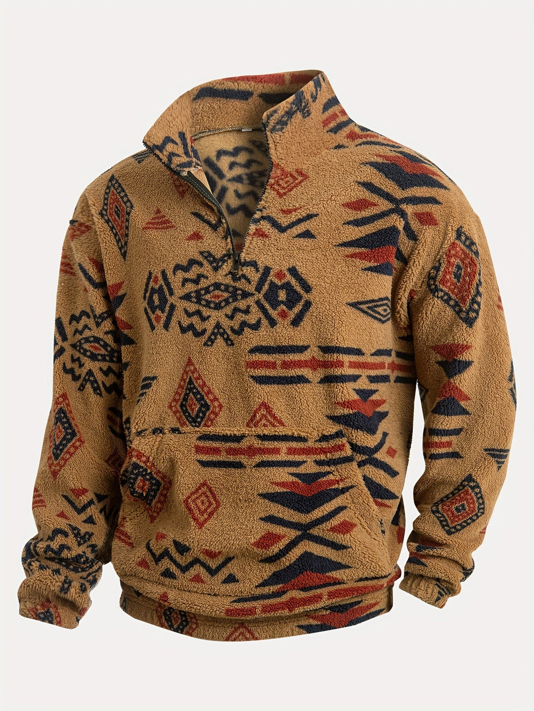 Jacco - Felpa in Pile Con Mezza ZIP E Stampa Geometrica