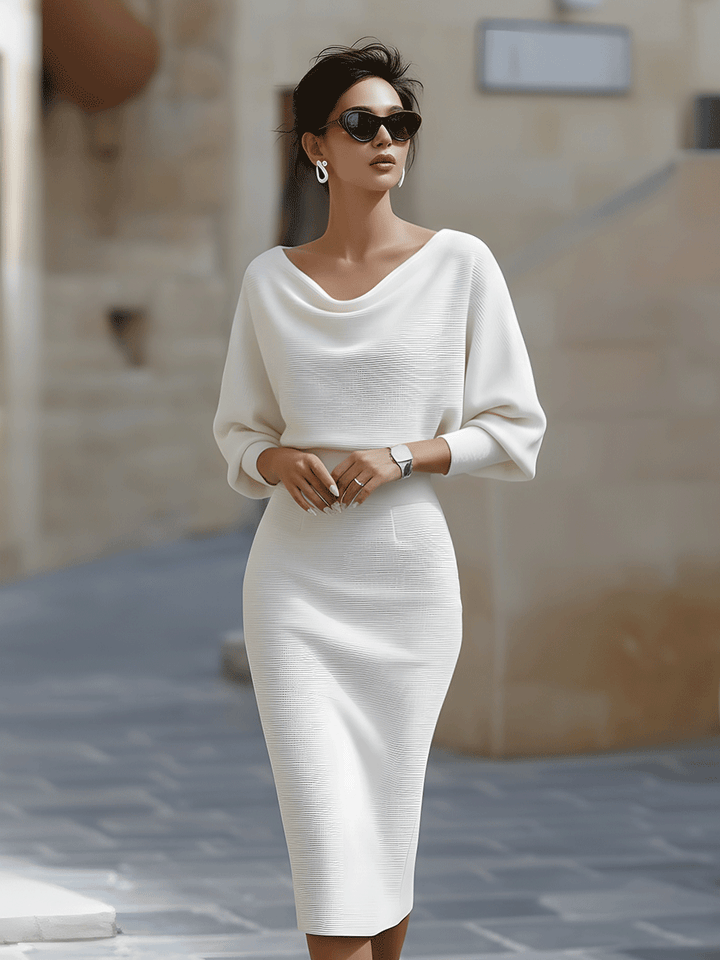 Amyy - Elegante Abito Midi a Maniche Lunghe
