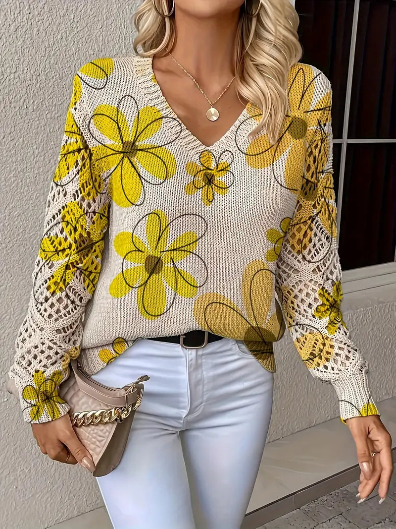 Marzena - Elegante Maglione a Maniche Lunghe Con Stampa Floreale