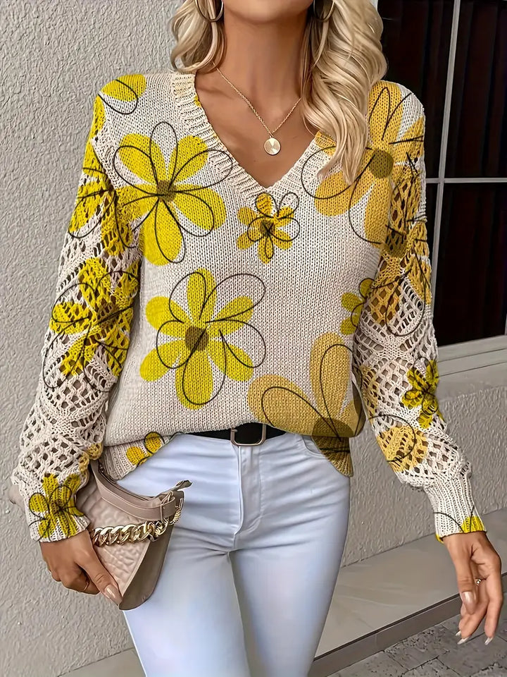 Marzena - Elegante Maglione a Maniche Lunghe Con Stampa Floreale