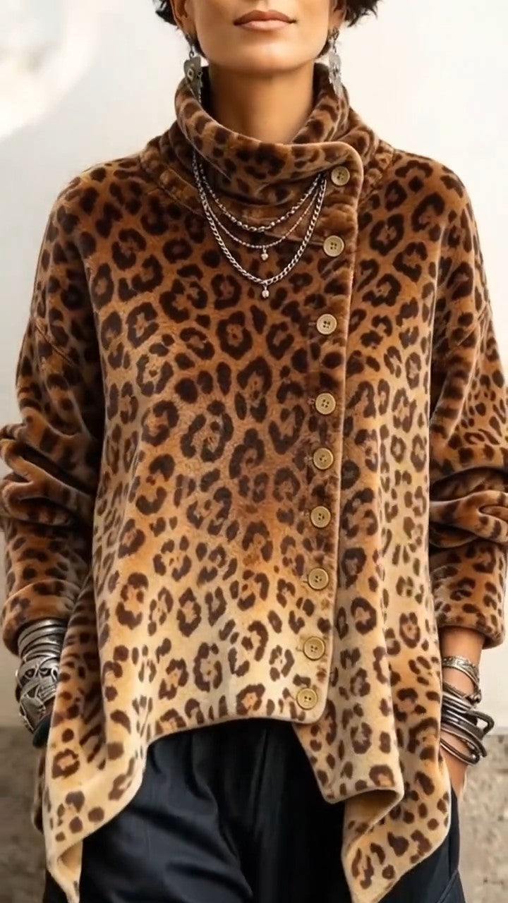Lyrona - Camicetta a Maniche Lunghe Con Stampa Leopardata