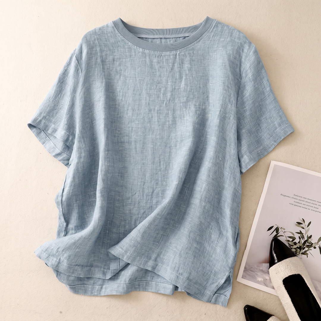Nayna - Top in Lino a Maniche Corte