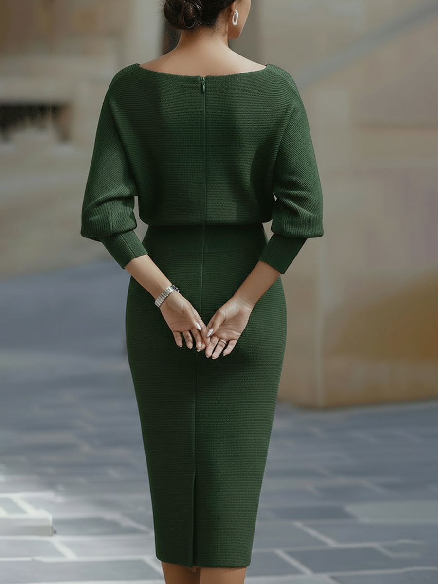 Amyy - Elegante Abito Midi a Maniche Lunghe