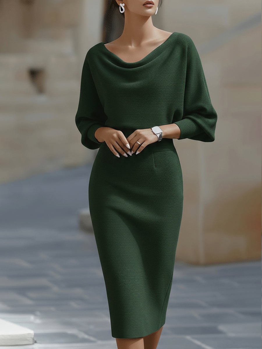 Amyy - Elegante Abito Midi a Maniche Lunghe