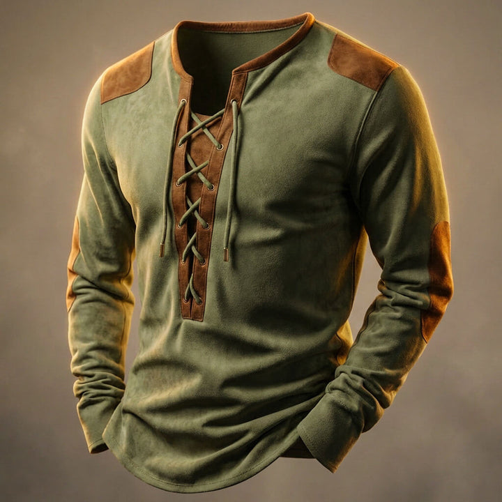Kruno - Camicia Henley In Finta Pelle Scamosciata