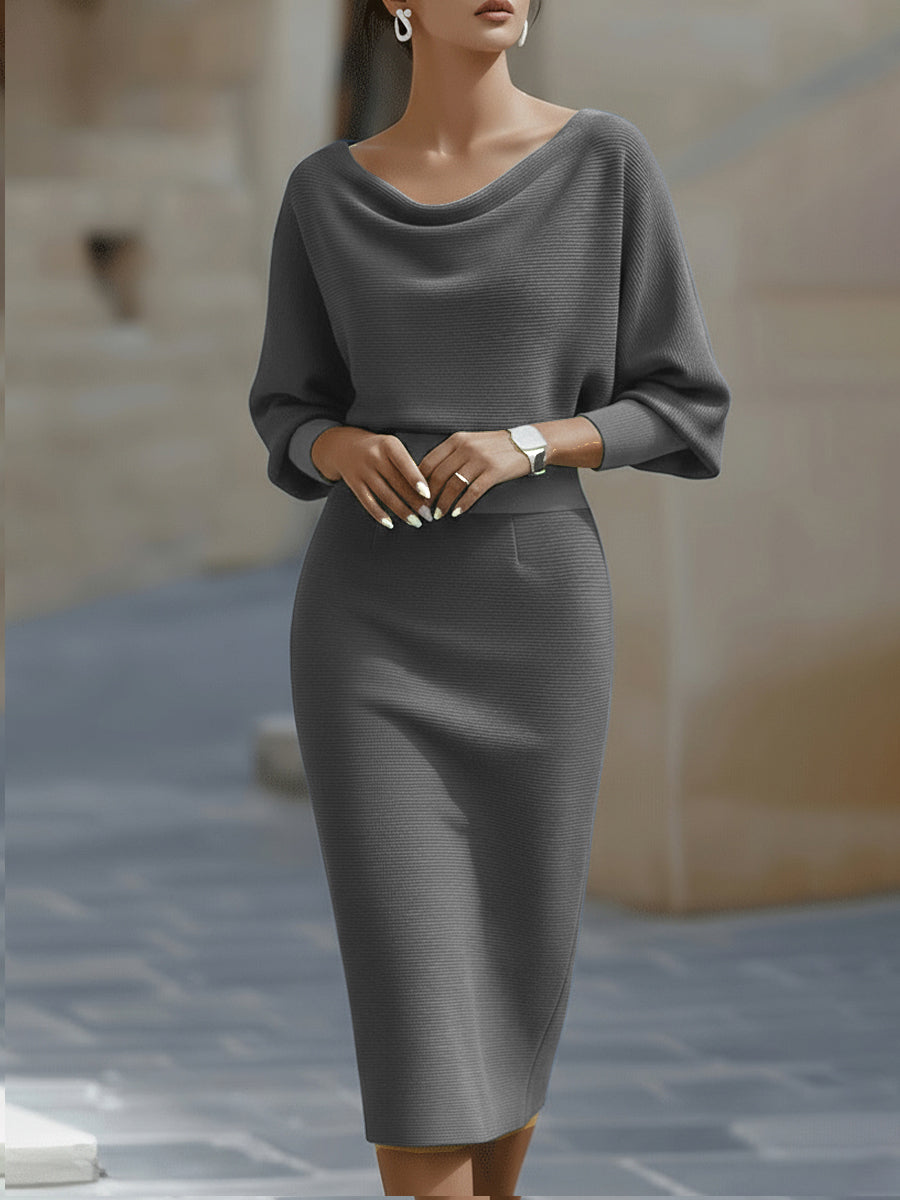 Amyy - Elegante Abito Midi a Maniche Lunghe