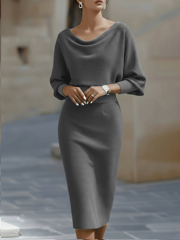 Amyy - Elegante Abito Midi a Maniche Lunghe