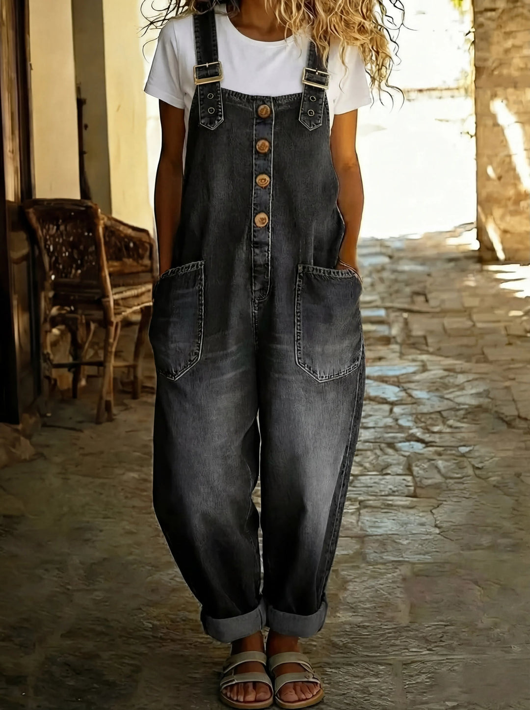 Chamodi - Tuta Casual in Denim Con Fibbia Regolabile