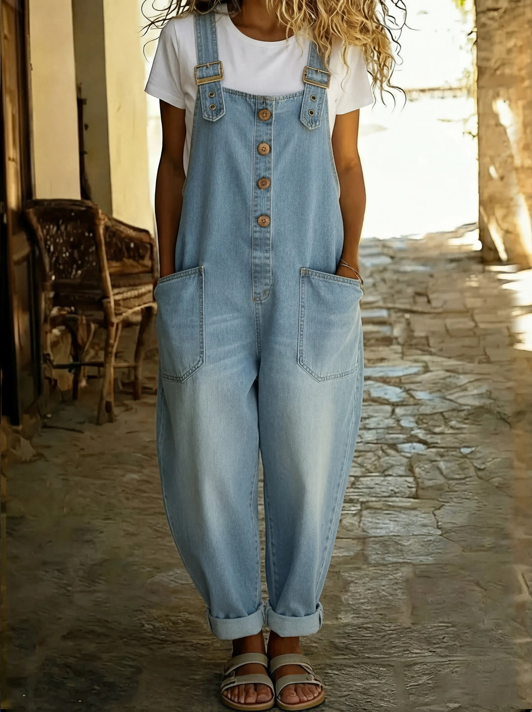 Chamodi - Tuta Casual in Denim Con Fibbia Regolabile