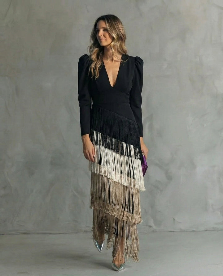 Nipuni - Abito Elegante Con Maniche a Frange