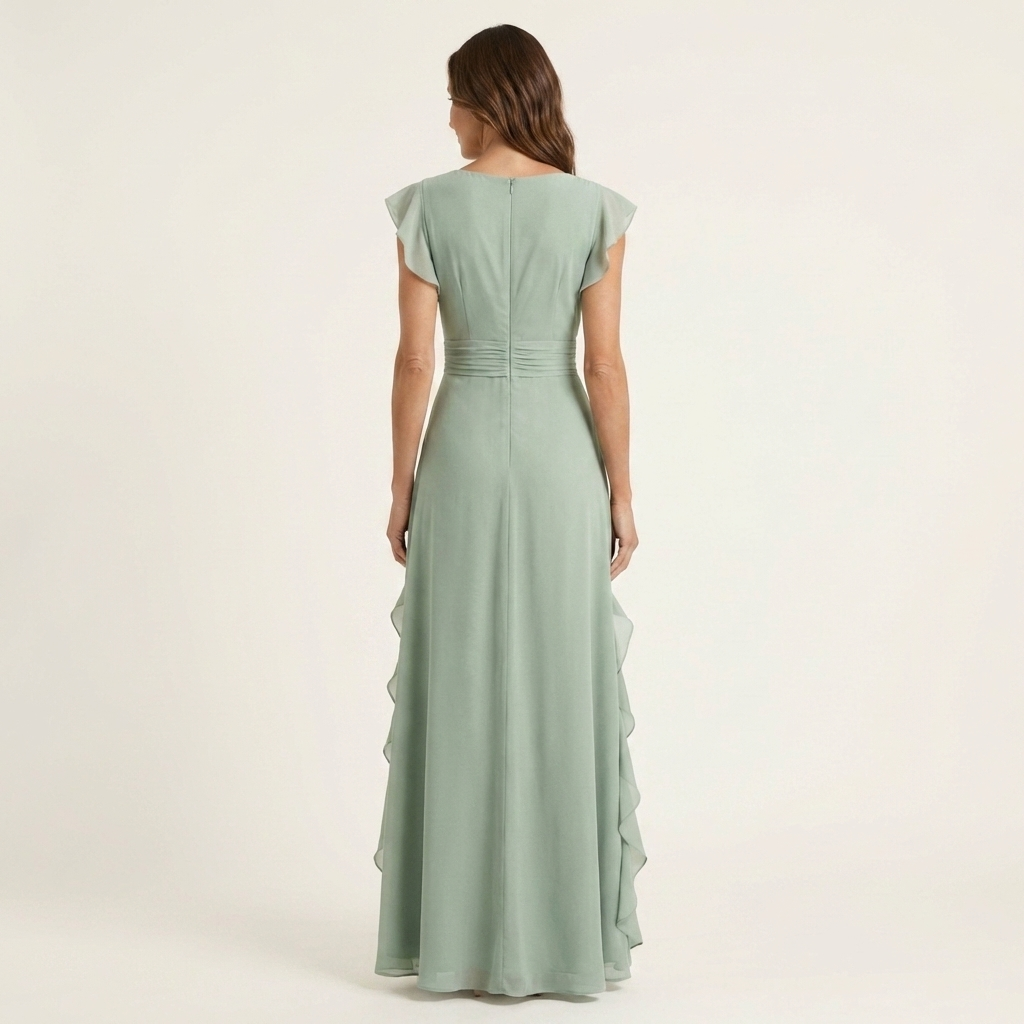 Nellyana - Abito Lungo Casual Con Scollo a V, Maniche Svolazzanti E Volant
