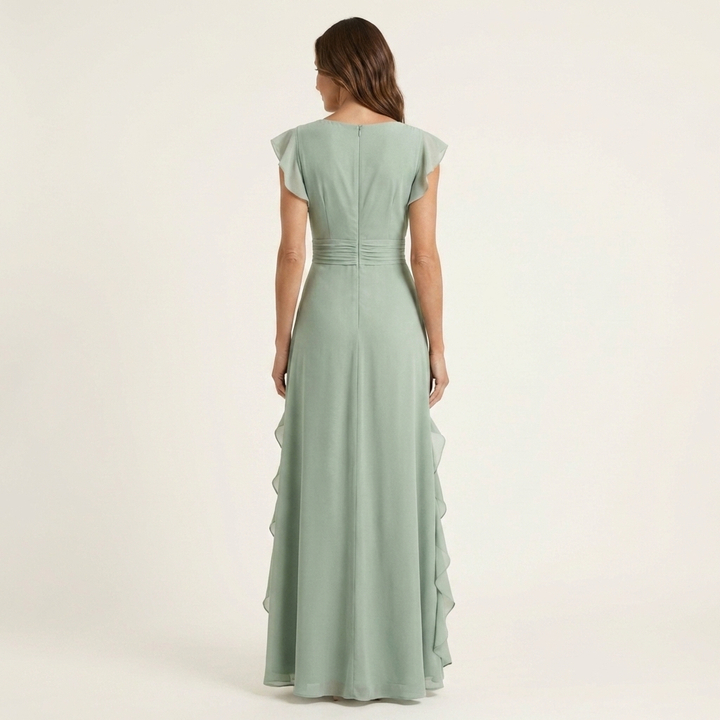 Nellyana - Abito Lungo Casual Con Scollo a V, Maniche Svolazzanti E Volant