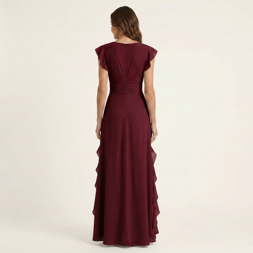 Nellyana - Abito Lungo Casual Con Scollo a V, Maniche Svolazzanti E Volant