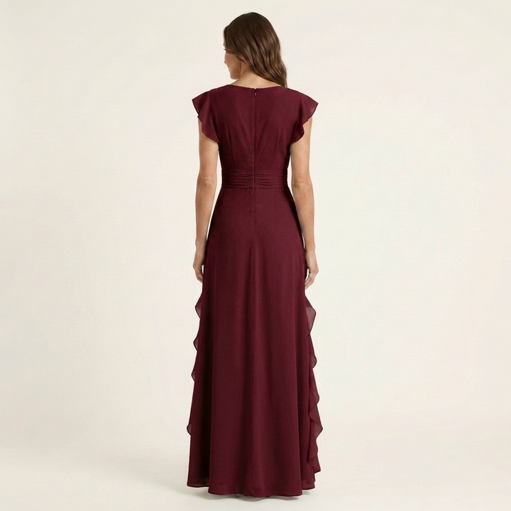 Nellyana - Abito Lungo Casual Con Scollo a V, Maniche Svolazzanti E Volant