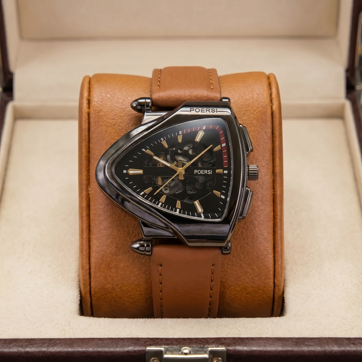 Narciso - Orologio Triangolare in Pelle Con Struttura a Scheletro