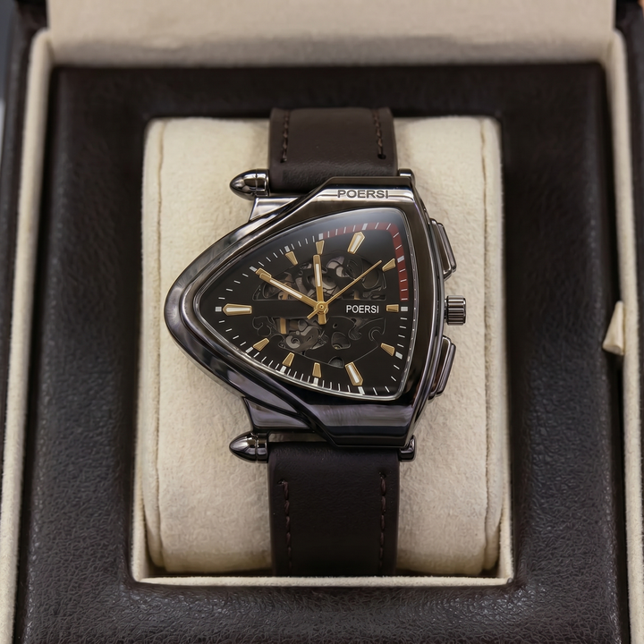 Narciso - Orologio Triangolare in Pelle Con Struttura a Scheletro
