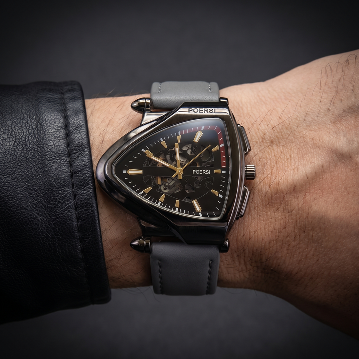 Narciso - Orologio Triangolare in Pelle Con Struttura a Scheletro