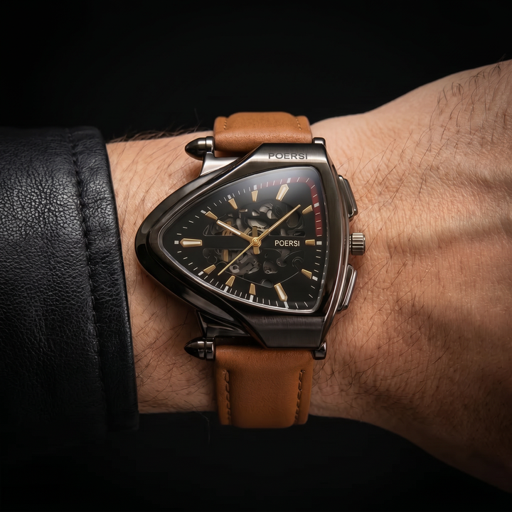 Narciso - Orologio Triangolare in Pelle Con Struttura a Scheletro