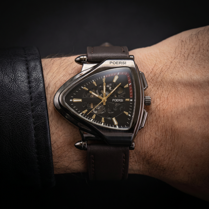 Narciso - Orologio Triangolare in Pelle Con Struttura a Scheletro