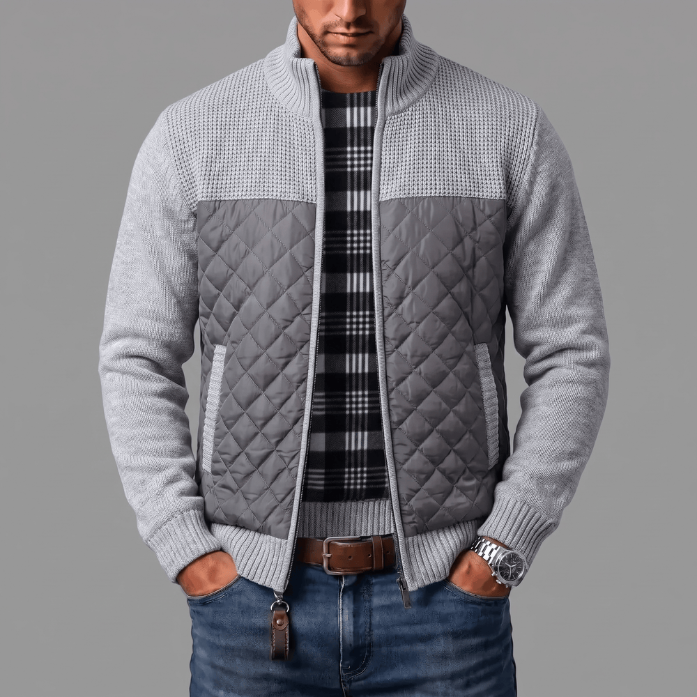 Liman - Cardigan in Maglia Con Pannello Trapuntato E Zip Integrale