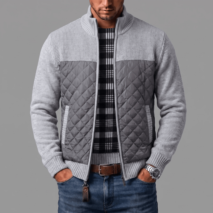 Liman - Cardigan in Maglia Con Pannello Trapuntato E Zip Integrale