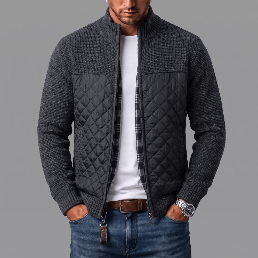 Liman - Cardigan in Maglia Con Pannello Trapuntato E Zip Integrale