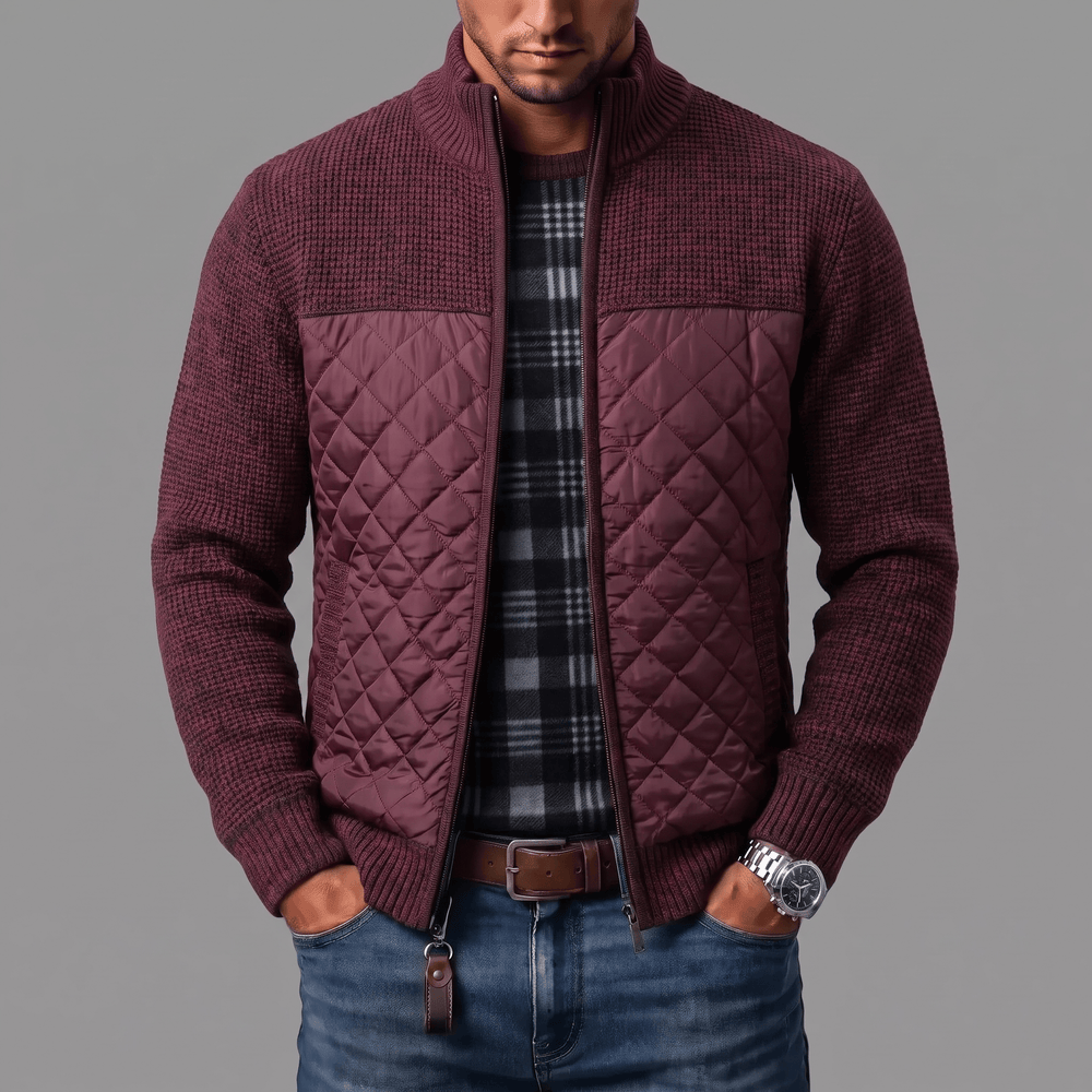 Liman - Cardigan in Maglia Con Pannello Trapuntato E Zip Integrale