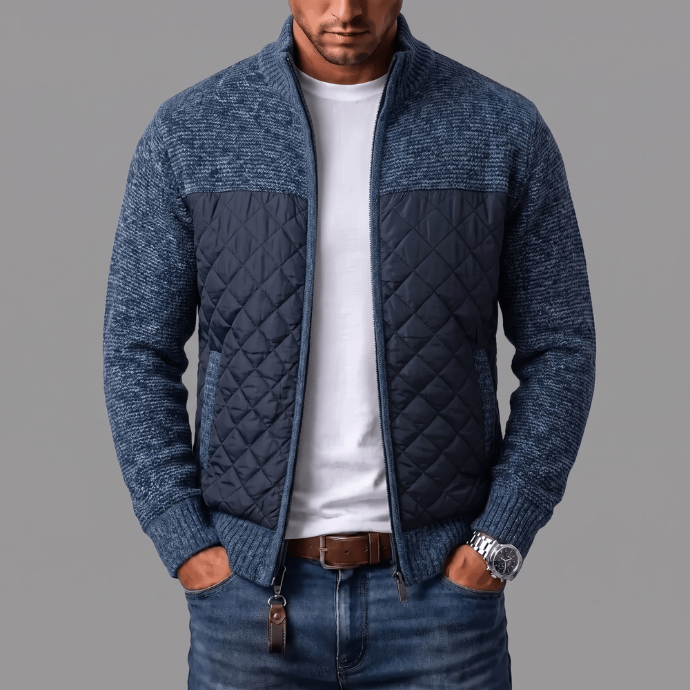 Liman - Cardigan in Maglia Con Pannello Trapuntato E Zip Integrale