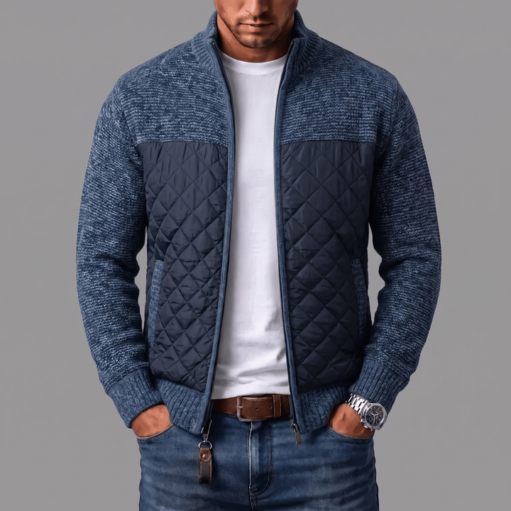 Liman - Cardigan in Maglia Con Pannello Trapuntato E Zip Integrale