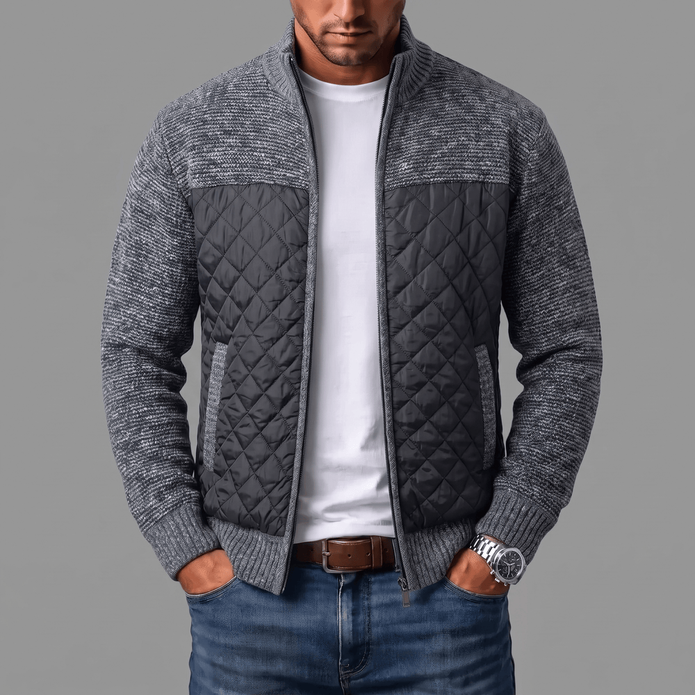 Liman - Cardigan in Maglia Con Pannello Trapuntato E Zip Integrale
